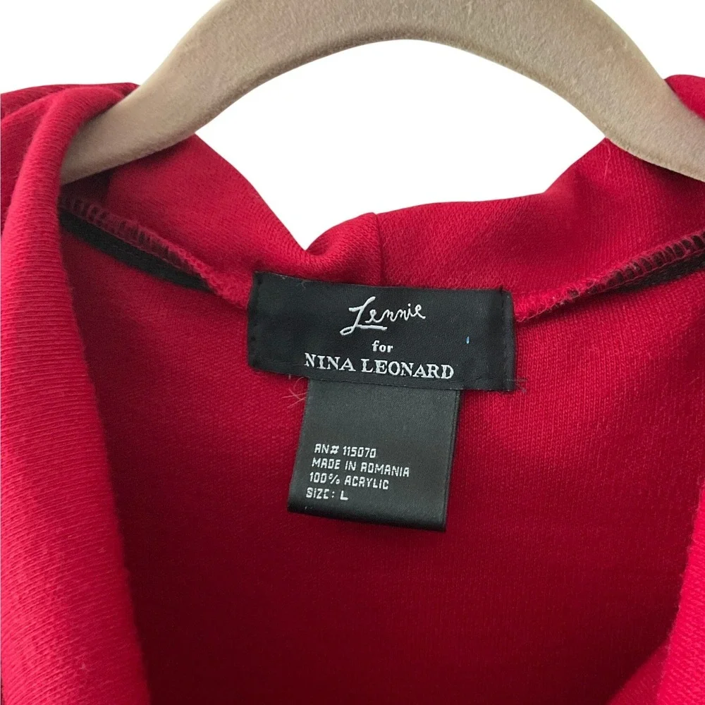 Nina Leonard Womens Red Cowl Neck Long Sleeve Knit Sweater Midi Dress Size L
